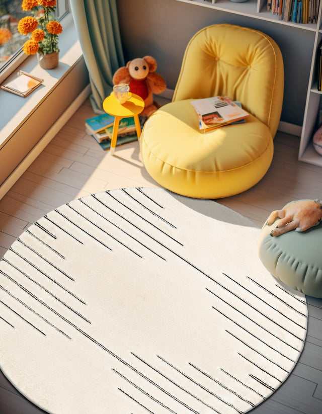 Ivory White 6' 1 x 6' 1 Prismatic Round Area Rug Modern Geometric Unique Design Carpet for Contemporary Interior Home Decorating for Sale at Rug Engine