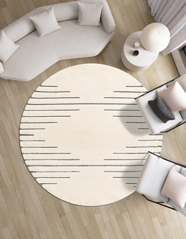 Ivory White 6' 1 x 6' 1 Prismatic Round Area Rug Modern Geometric Unique Design Carpet for Contemporary Interior Home Decorating for Sale at Rug Engine