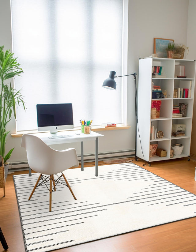 Ivory White 7' 10 x 7' 10 Prismatic Square Area Rug Modern Geometric Unique Design Carpet for Contemporary Interior Home Decorating for Sale at Rug Engine