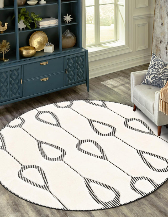 Ivory White 6' 1 x 6' 1 Prismatic Round Area Rug Modern Geometric Unique Design Carpet for Contemporary Interior Home Decorating for Sale at Rug Engine