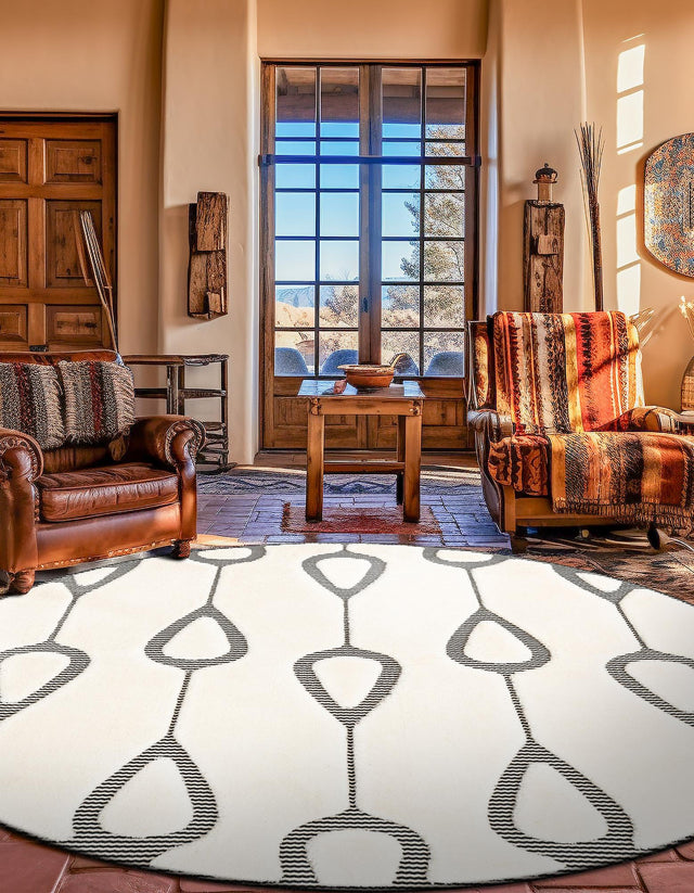 Ivory White 6' 1 x 6' 1 Prismatic Round Area Rug Modern Geometric Unique Design Carpet for Contemporary Interior Home Decorating for Sale at Rug Engine