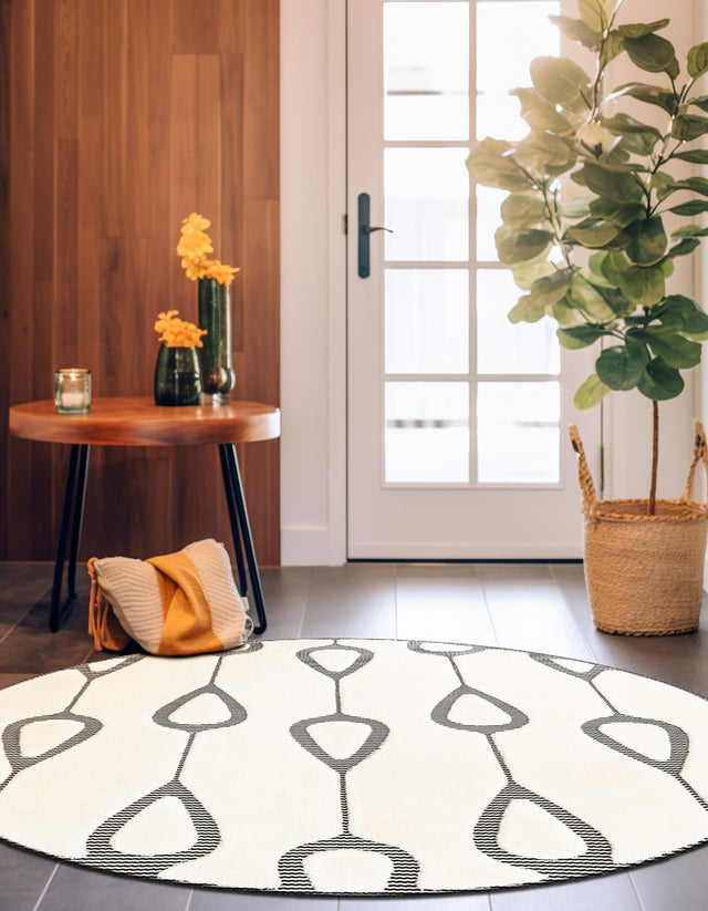 Ivory White 7' 10 x 7' 10 Prismatic Round Area Rug Modern Geometric Unique Design Carpet for Contemporary Interior Home Decorating for Sale at Rug Engine