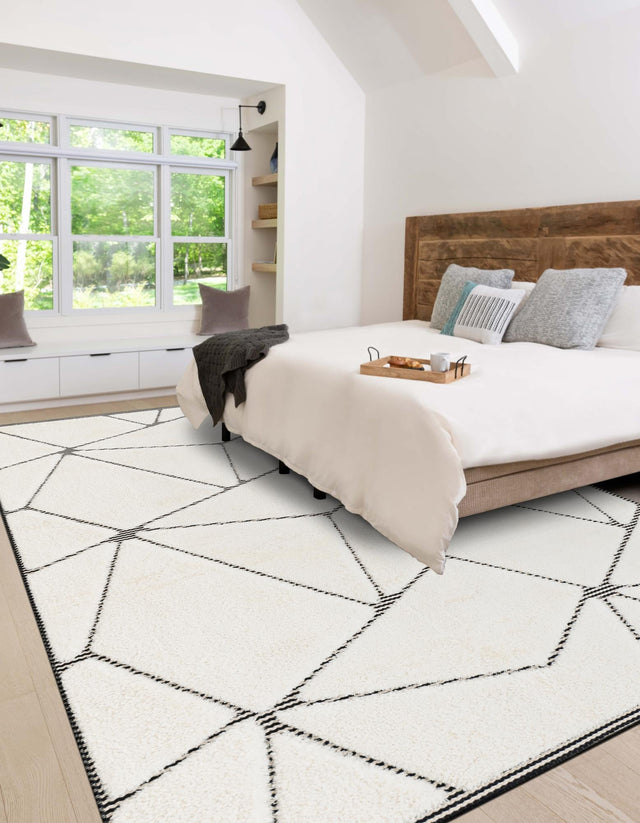 Ivory White 4' 1 x 6' 1 Prismatic Rectangle Area Rug Modern Geometric Unique Design Carpet for Contemporary Interior Home Decorating for Sale at Rug Engine