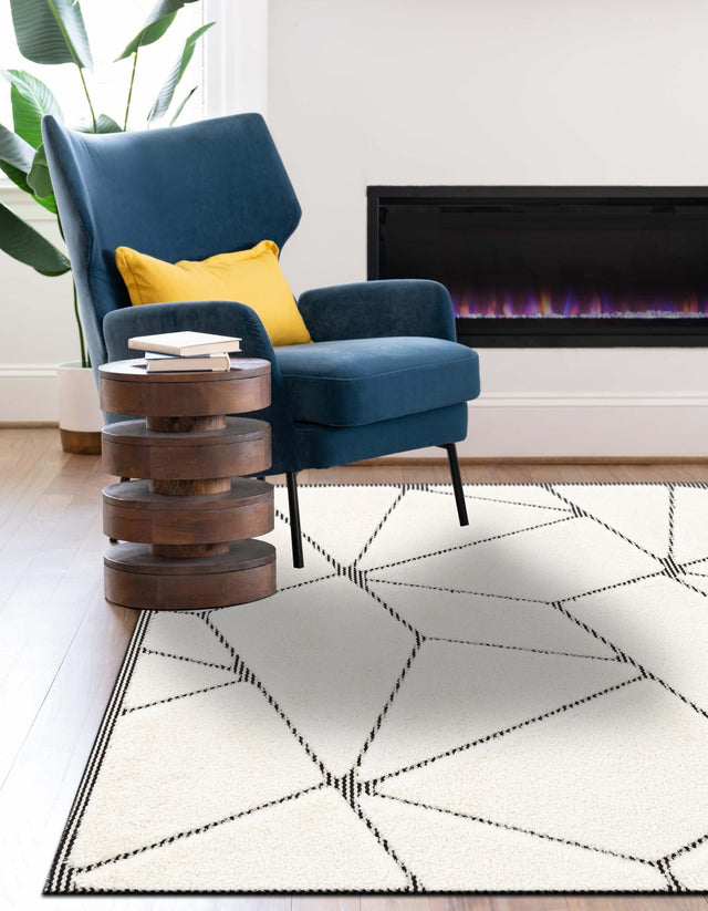 Ivory White 5' 1 x 7' 1 Prismatic Rectangle Area Rug Modern Geometric Unique Design Carpet for Contemporary Interior Home Decorating for Sale at Rug Engine