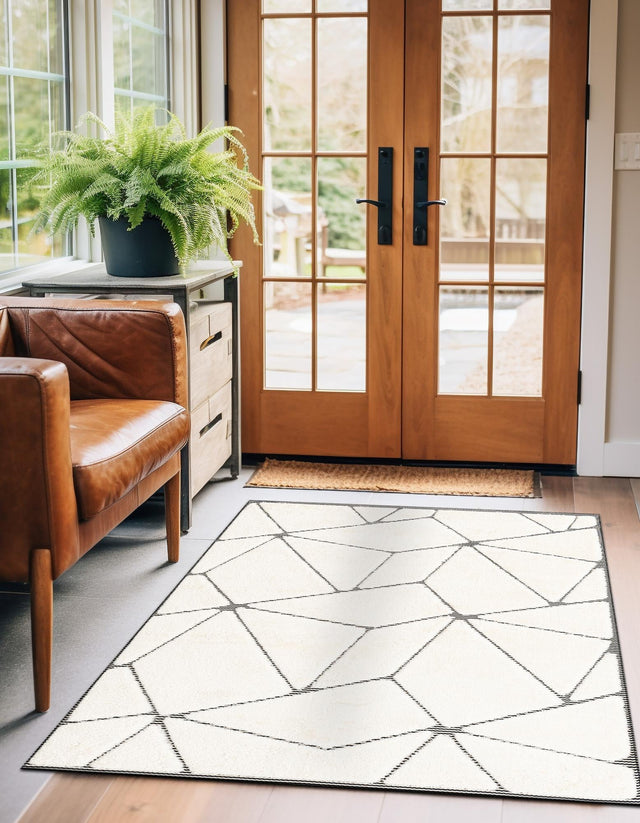 Ivory White 4' 1 x 6' 1 Prismatic Rectangle Area Rug Modern Geometric Unique Design Carpet for Contemporary Interior Home Decorating for Sale at Rug Engine