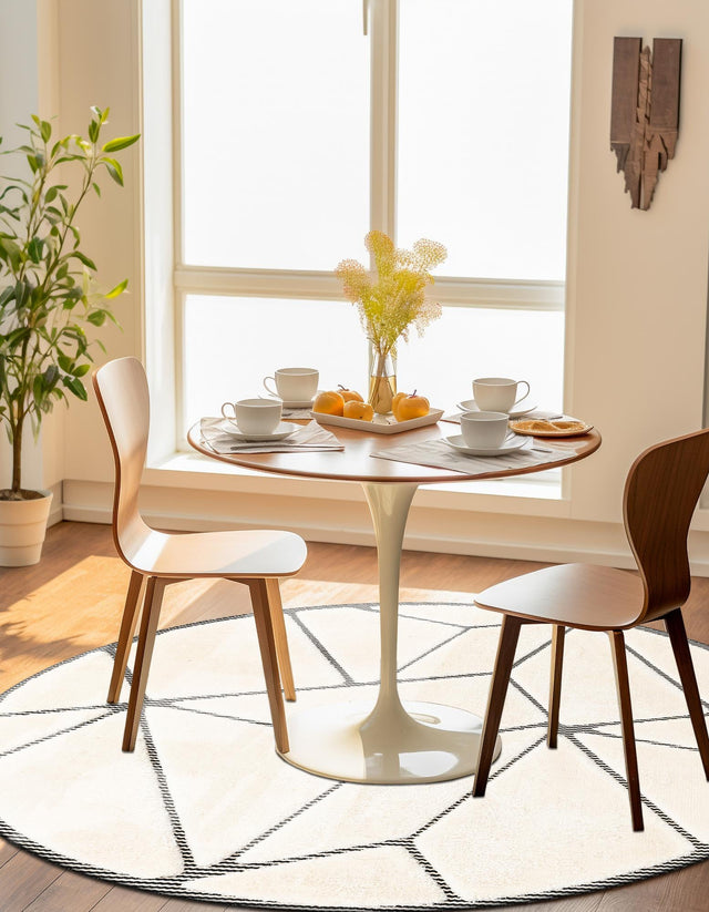 Ivory White 3' 1 x 3' 1 Prismatic Round Area Rug Modern Geometric Unique Design Carpet for Contemporary Interior Home Decorating for Sale at Rug Engine