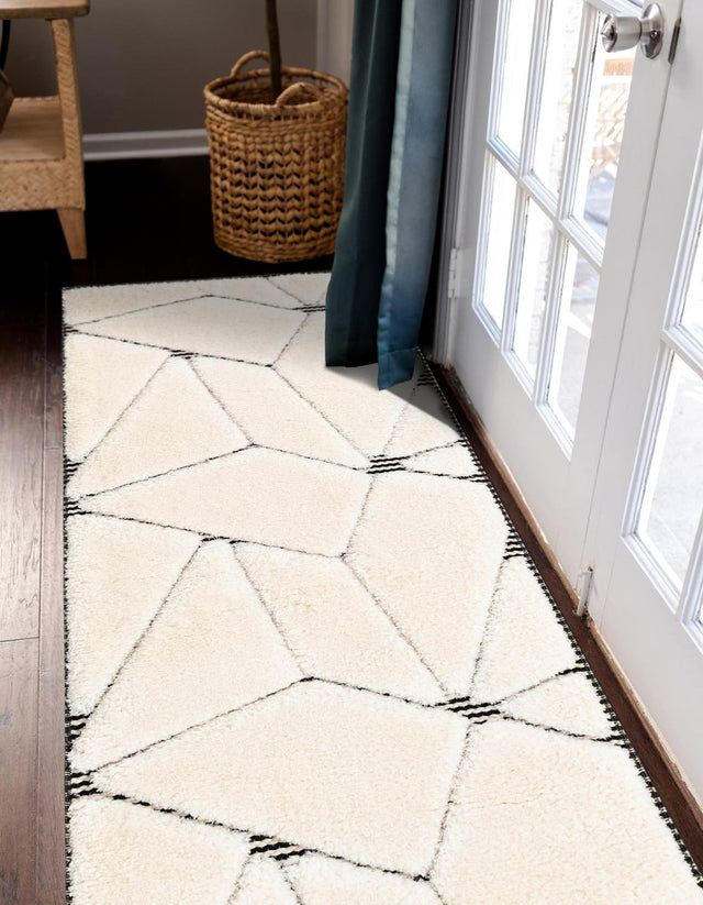 Ivory White 2' 7 x 8' Prismatic Runner Area Rug Modern Geometric Unique Design Carpet for Contemporary Interior Home Decorating for Sale at Rug Engine