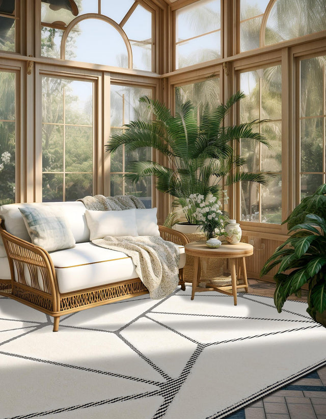 Ivory White 10' x 10' Prismatic Square Area Rug Modern Geometric Unique Design Carpet for Contemporary Interior Home Decorating for Sale at Rug Engine