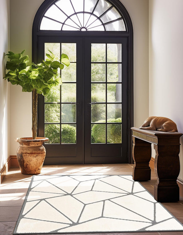 Ivory White 10' x 10' Prismatic Square Area Rug Modern Geometric Unique Design Carpet for Contemporary Interior Home Decorating for Sale at Rug Engine