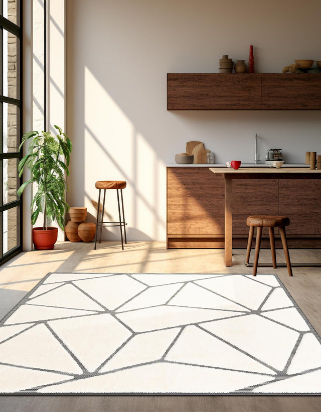 Ivory White 10' x 10' Prismatic Square Area Rug Modern Geometric Unique Design Carpet for Contemporary Interior Home Decorating for Sale at Rug Engine