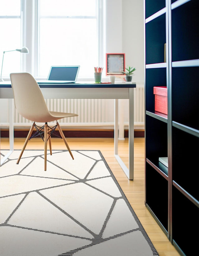 Ivory White 10' x 10' Prismatic Square Area Rug Modern Geometric Unique Design Carpet for Contemporary Interior Home Decorating for Sale at Rug Engine