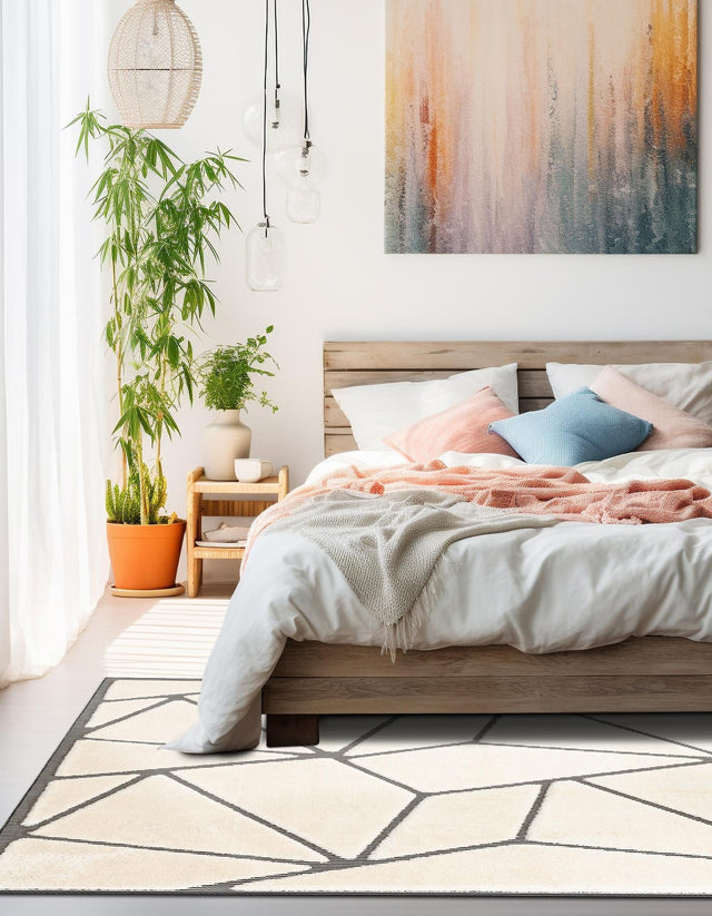 Ivory White 10' x 10' Prismatic Square Area Rug Modern Geometric Unique Design Carpet for Contemporary Interior Home Decorating for Sale at Rug Engine