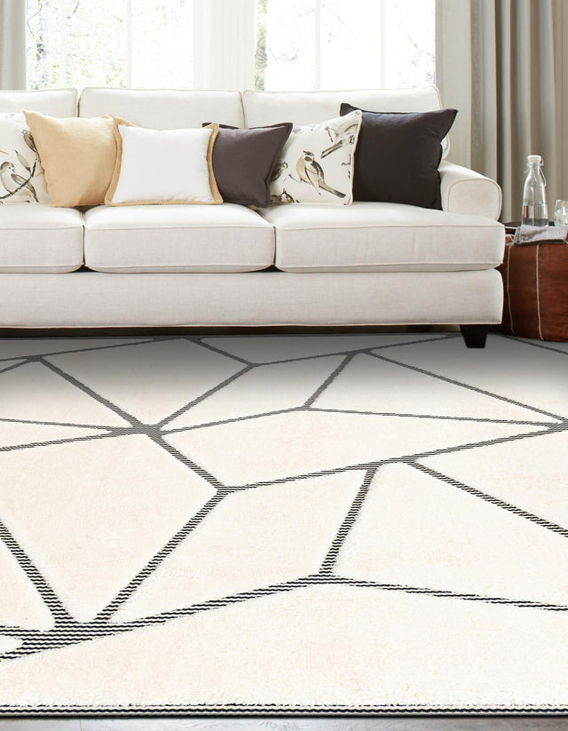 Ivory White 7' 10 x 7' 10 Prismatic Square Area Rug Modern Geometric Unique Design Carpet for Contemporary Interior Home Decorating for Sale at Rug Engine