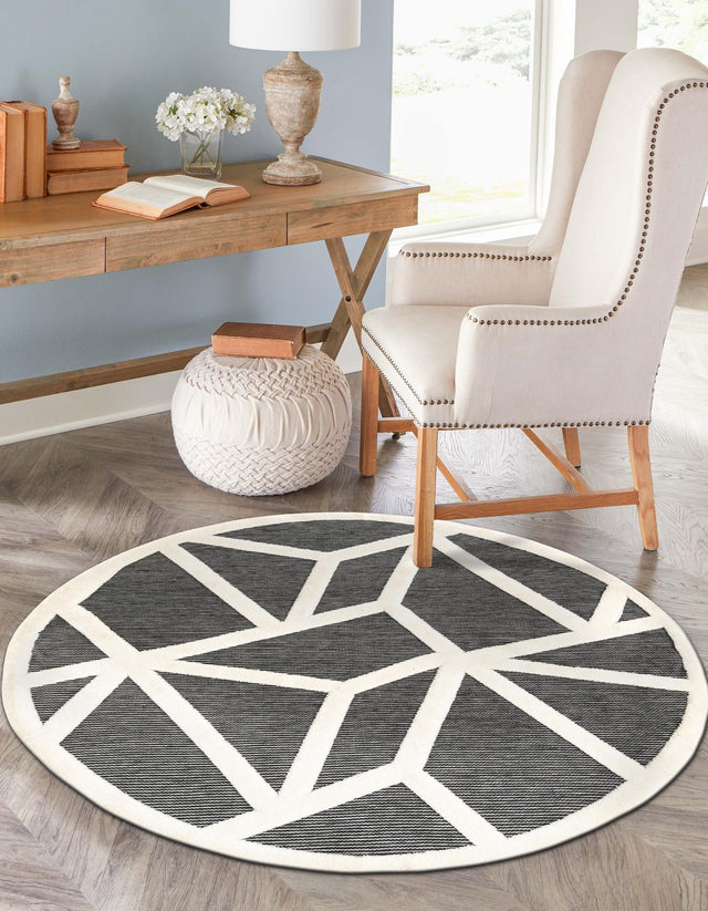 Gray 3' 1 x 3' 1 Prismatic Round Area Rug Modern Geometric Unique Design Carpet for Contemporary Interior Home Decorating for Sale at Rug Engine
