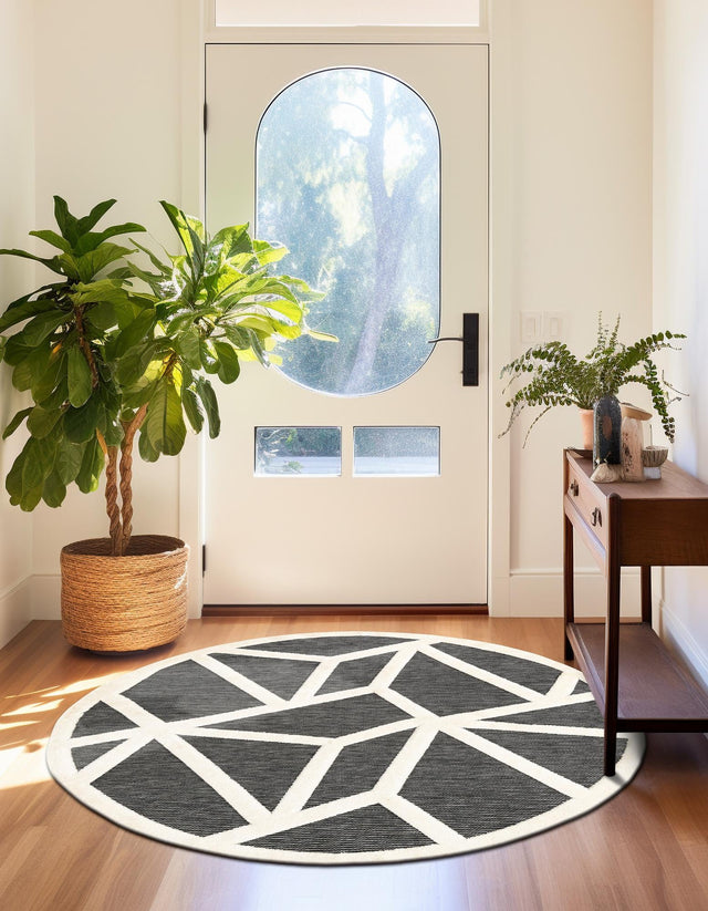 Gray 6' 1 x 6' 1 Prismatic Round Area Rug Modern Geometric Unique Design Carpet for Contemporary Interior Home Decorating for Sale at Rug Engine