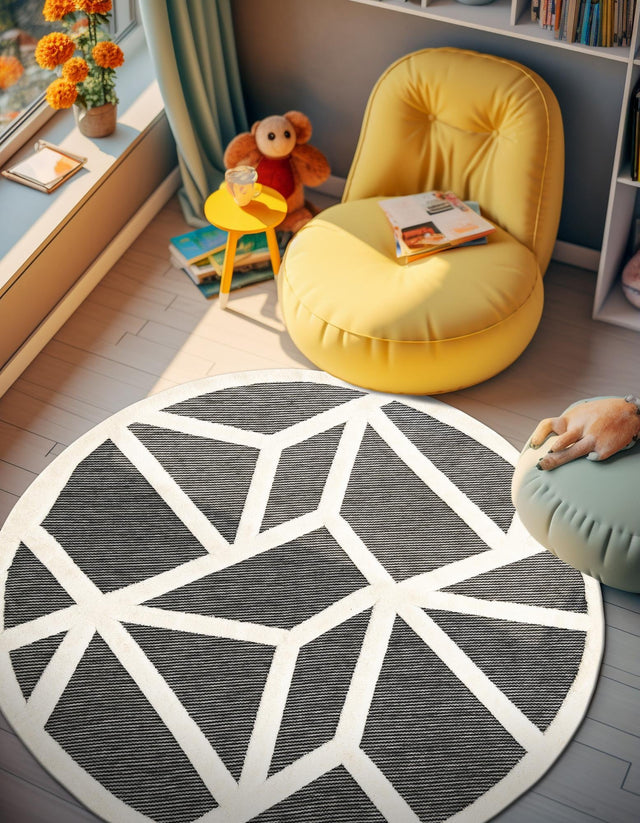 Gray 6' 1 x 6' 1 Prismatic Round Area Rug Modern Geometric Unique Design Carpet for Contemporary Interior Home Decorating for Sale at Rug Engine