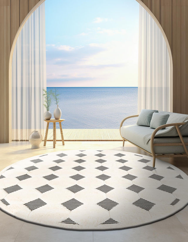 Black and White 7' 10 x 7' 10 Prismatic Round Area Rug Modern Geometric Unique Design Carpet for Contemporary Interior Home Decorating for Sale at Rug Engine