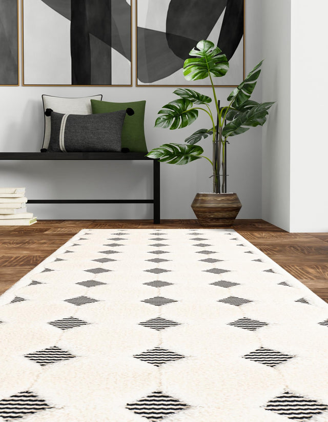 Black and White 2' 7 x 10' Prismatic Runner Area Rug Modern Geometric Unique Design Carpet for Contemporary Interior Home Decorating for Sale at Rug Engine