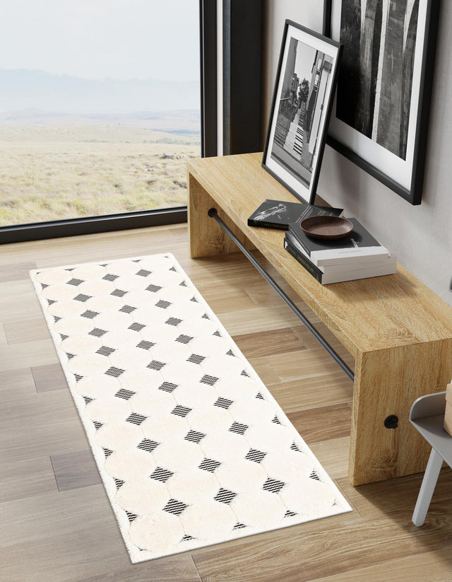 Black and White 2' x 5' 1 Prismatic Runner Area Rug Modern Geometric Unique Design Carpet for Contemporary Interior Home Decorating for Sale at Rug Engine