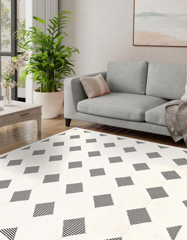 Black and White 7' 10 x 7' 10 Prismatic Square Area Rug Modern Geometric Unique Design Carpet for Contemporary Interior Home Decorating for Sale at Rug Engine