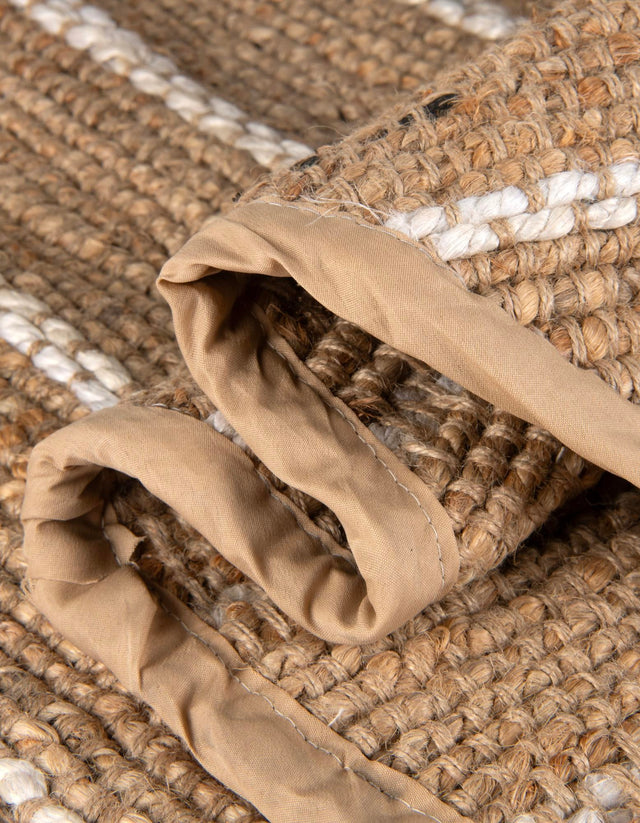 Natural 3' 1 x 3' 1 Laurel Handwoven Jute Round Area Rug Braided Jute With Cotton Rustic All Natural Carpet for Home Indoor Interior Design for Sale at Rug Engine