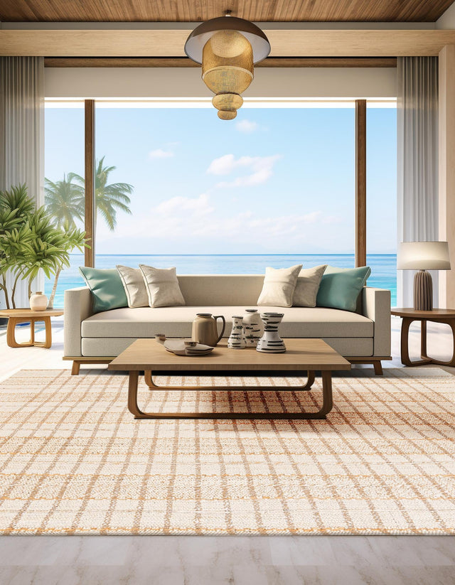Ivory 7' 10 x 7' 10 Laurel Handwoven Jute Square Area Rug Braided Jute With Cotton Rustic All Natural Carpet for Home Indoor Interior Design for Sale at Rug Engine