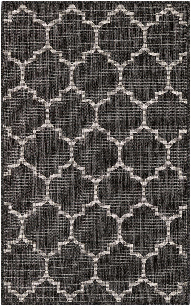 Black 3' 1 x 5' 3 Outdoor Trellis Rectangle Area Rug Weather Resistant for Patio, Deck, Terrace, Balcony, Porch Geometric Design Water Safe Outside Carpet for Sale at Rug Engine