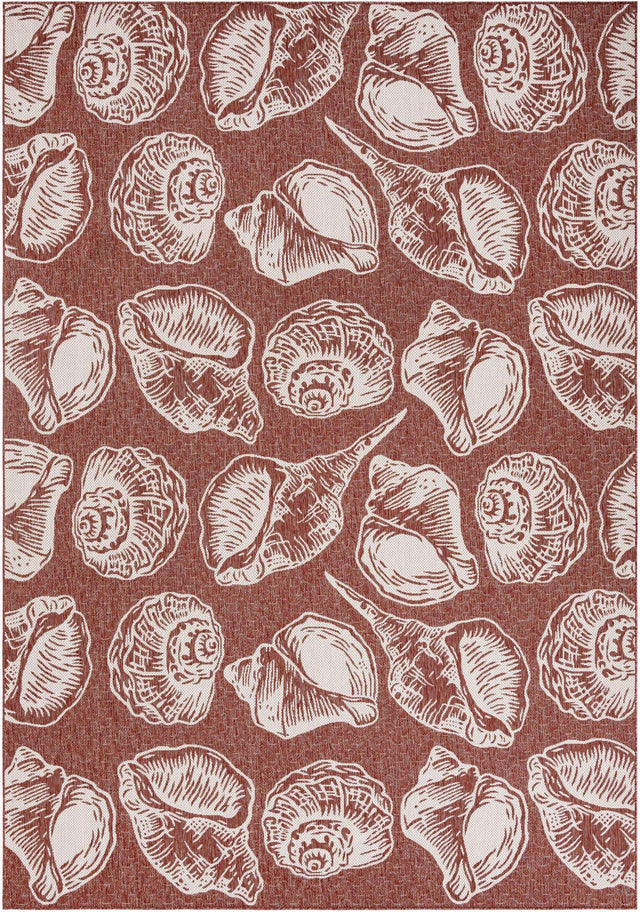 Rust Red and Ivory 10' x 14' 1 Outdoor Coastal Rectangle Area Rug Weather Resistant for Patio, Deck, Terrace, Balcony, Porch 100% Polypropylene Coastal Decor Carpet for Sale at Rug Engine
