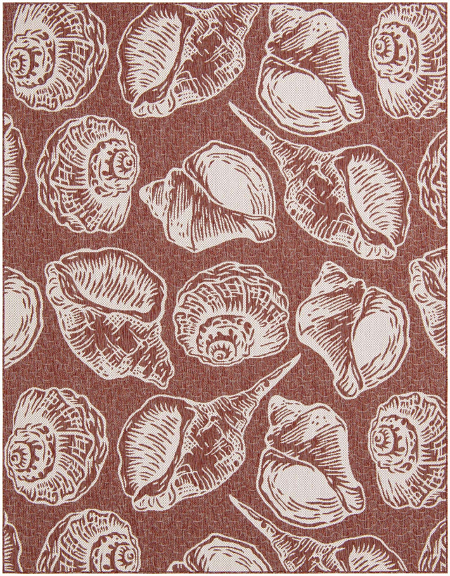 Rust Red and Ivory 7' 10 x 10' Outdoor Coastal Rectangle Area Rug Weather Resistant for Patio, Deck, Terrace, Balcony, Porch 100% Polypropylene Coastal Decor Carpet for Sale at Rug Engine