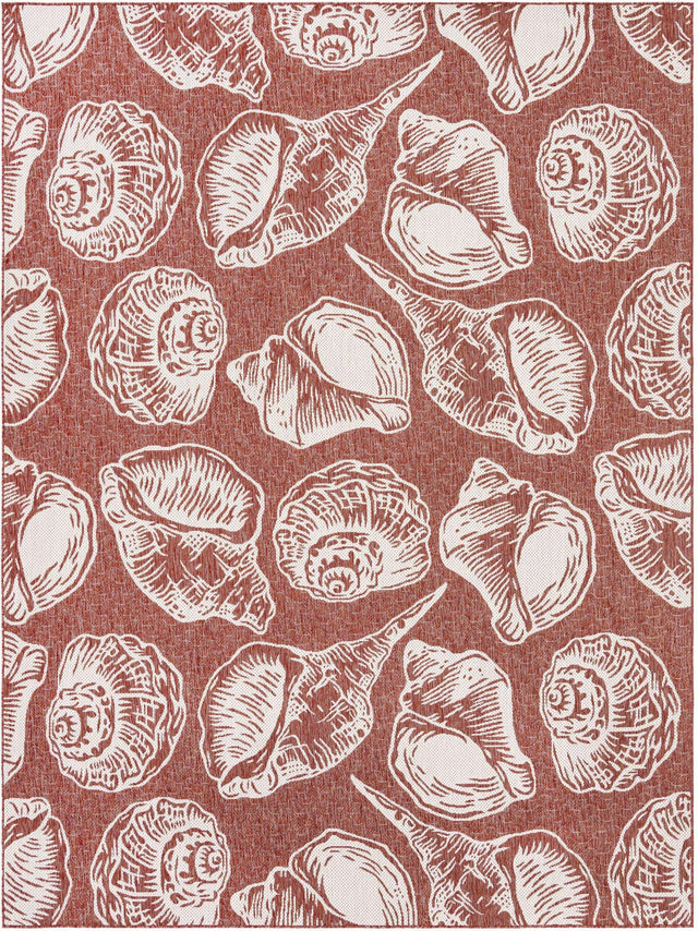 Rust Red and Ivory 9' x 12' Outdoor Coastal Rectangle Area Rug Weather Resistant for Patio, Deck, Terrace, Balcony, Porch 100% Polypropylene Coastal Decor Carpet for Sale at Rug Engine