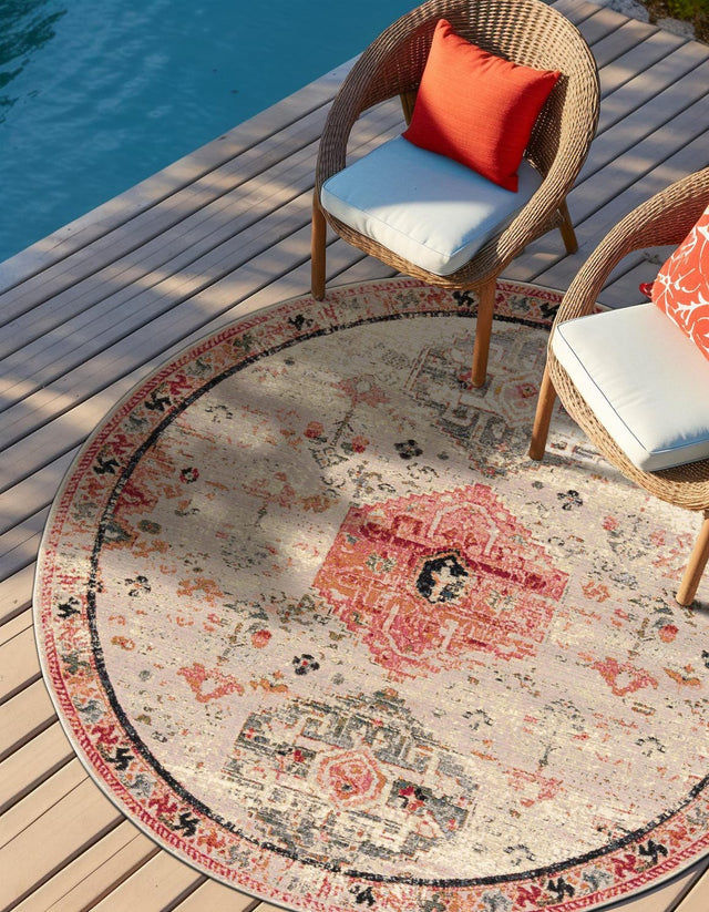 Multicolor 3' 1 x 3' 1 Outdoor Traditional Round Area Rug Weather Resistant for Patio, Deck, Terrace, Balcony, Porch Classical Design Outside Carpet for Sale at Rug Engine