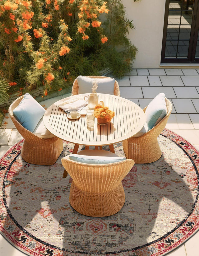 Multicolor 3' 1 x 3' 1 Outdoor Traditional Round Area Rug Weather Resistant for Patio, Deck, Terrace, Balcony, Porch Classical Design Outside Carpet for Sale at Rug Engine