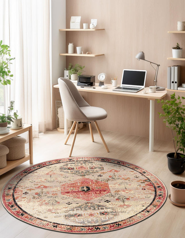 Multicolor 4' 1 x 4' 1 Outdoor Traditional Round Area Rug Weather Resistant for Patio, Deck, Terrace, Balcony, Porch Classical Design Outside Carpet for Sale at Rug Engine