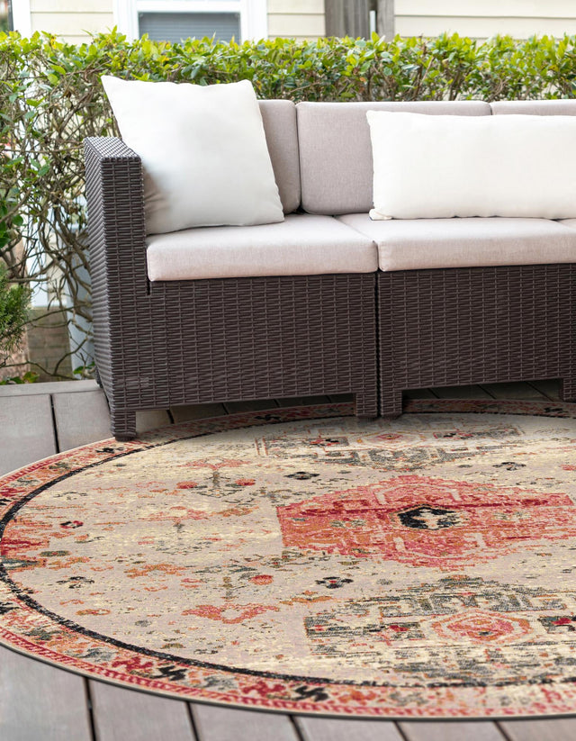 Multicolor 4' 1 x 4' 1 Outdoor Traditional Round Area Rug Weather Resistant for Patio, Deck, Terrace, Balcony, Porch Classical Design Outside Carpet for Sale at Rug Engine
