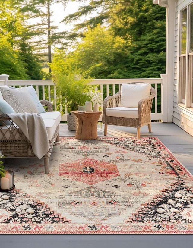 Multicolor 10' x 10' Outdoor Traditional Square Area Rug Weather Resistant for Patio, Deck, Terrace, Balcony, Porch Classical Design Outside Carpet for Sale at Rug Engine