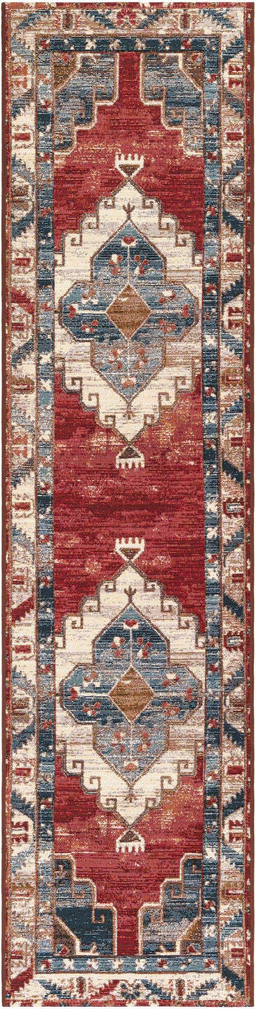 Red and Navy Blue 2' x 8' Outdoor Traditional Runner Area Rug Weather Resistant for Patio, Deck, Terrace, Balcony, Porch Classical Design Outside Carpet for Sale at Rug Engine