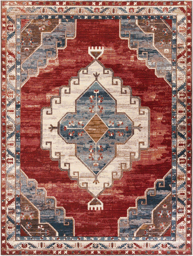 Red and Navy Blue 9' x 12' Outdoor Traditional Rectangle Area Rug Weather Resistant for Patio, Deck, Terrace, Balcony, Porch Classical Design Outside Carpet for Sale at Rug Engine