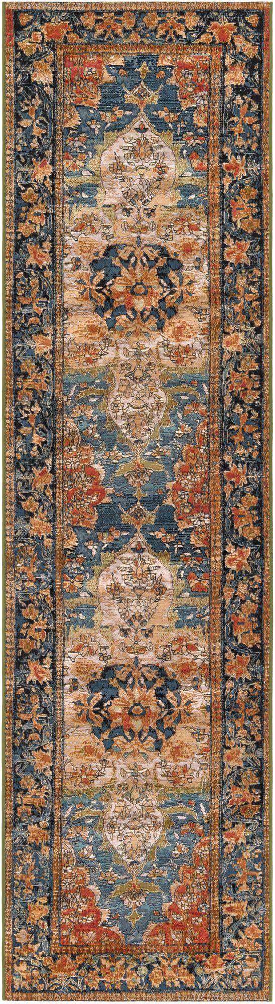 Navy Blue and Rust Red 2' 7 x 10' Outdoor Traditional Runner Area Rug Weather Resistant for Patio, Deck, Terrace, Balcony, Porch Classical Design Outside Carpet for Sale at Rug Engine