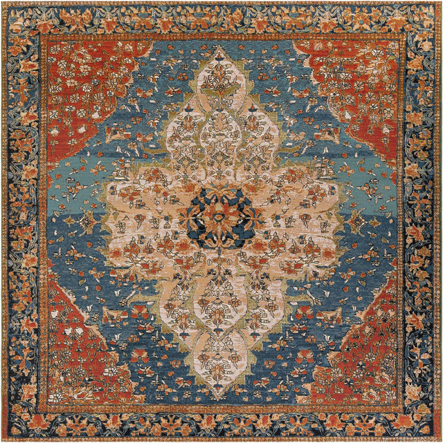 Navy Blue and Rust Red 10' x 10' Outdoor Traditional Square Area Rug Weather Resistant for Patio, Deck, Terrace, Balcony, Porch Classical Design Outside Carpet for Sale at Rug Engine