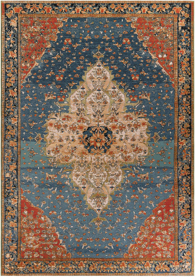 Navy Blue and Rust Red 10' x 14' 1 Outdoor Traditional Rectangle Area Rug Weather Resistant for Patio, Deck, Terrace, Balcony, Porch Classical Design Outside Carpet for Sale at Rug Engine