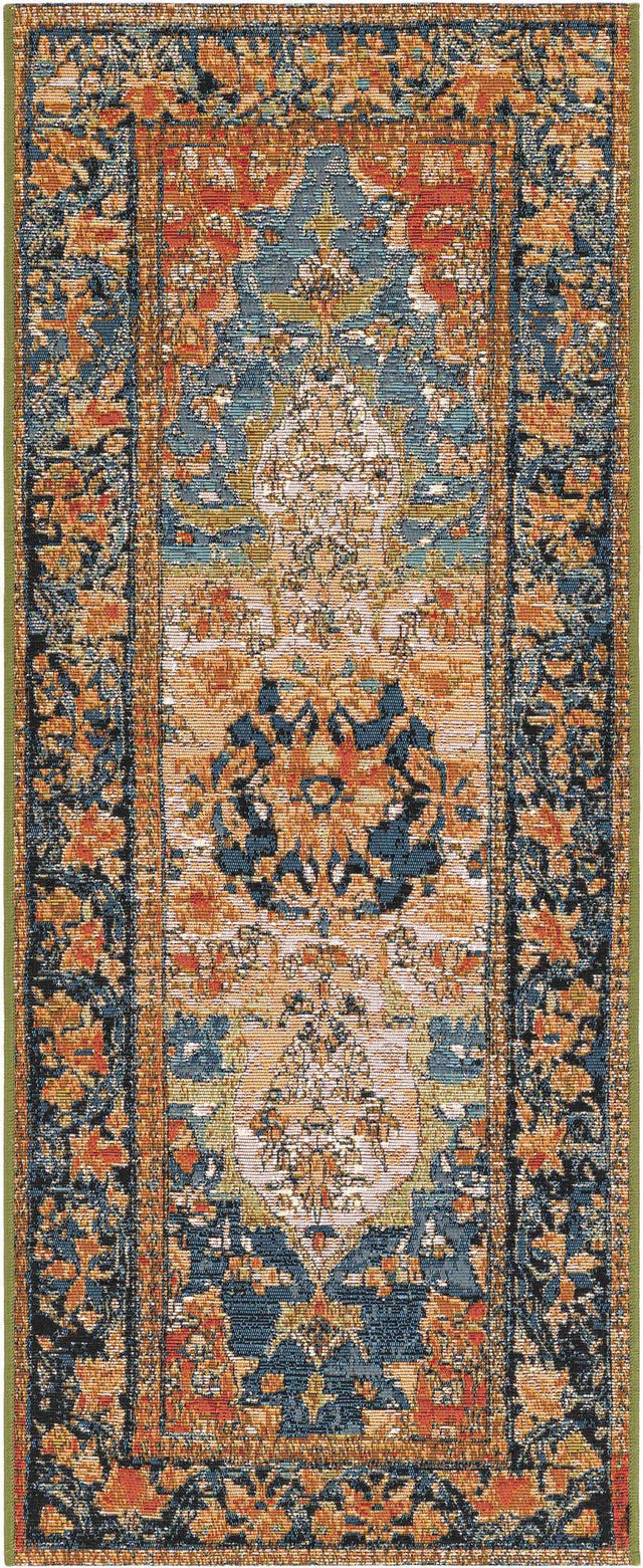 Navy Blue and Rust Red 2' x 5' 1 Outdoor Traditional Runner Area Rug Weather Resistant for Patio, Deck, Terrace, Balcony, Porch