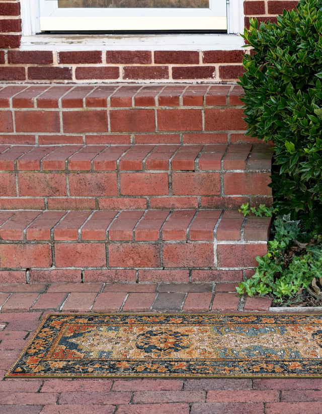 Navy Blue and Rust Red 2' x 5' 1 Outdoor Traditional Runner Area Rug Weather Resistant for Patio, Deck, Terrace, Balcony, Porch