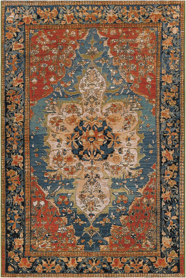 Navy Blue and Rust Red 6' 1 x 9' Outdoor Traditional Rectangle Area Rug Weather Resistant for Patio, Deck, Terrace, Balcony, Porch Classical Design Outside Carpet for Sale at Rug Engine