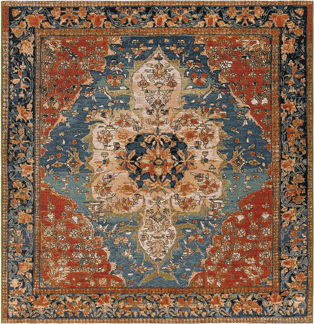 Navy Blue and Rust Red 7' 10 x 7' 10 Outdoor Traditional Square Area Rug Weather Resistant for Patio, Deck, Terrace, Balcony, Porch Classical Design Outside Carpet for Sale at Rug Engine