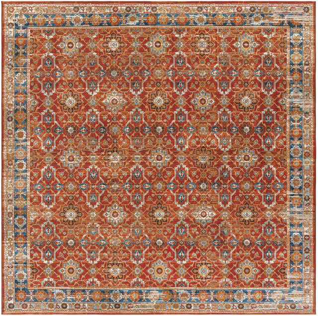 Antique Red 10' x 10' Outdoor Traditional Square Area Rug Weather Resistant for Patio, Deck, Terrace, Balcony, Porch Classical Design Outside Carpet for Sale at Rug Engine