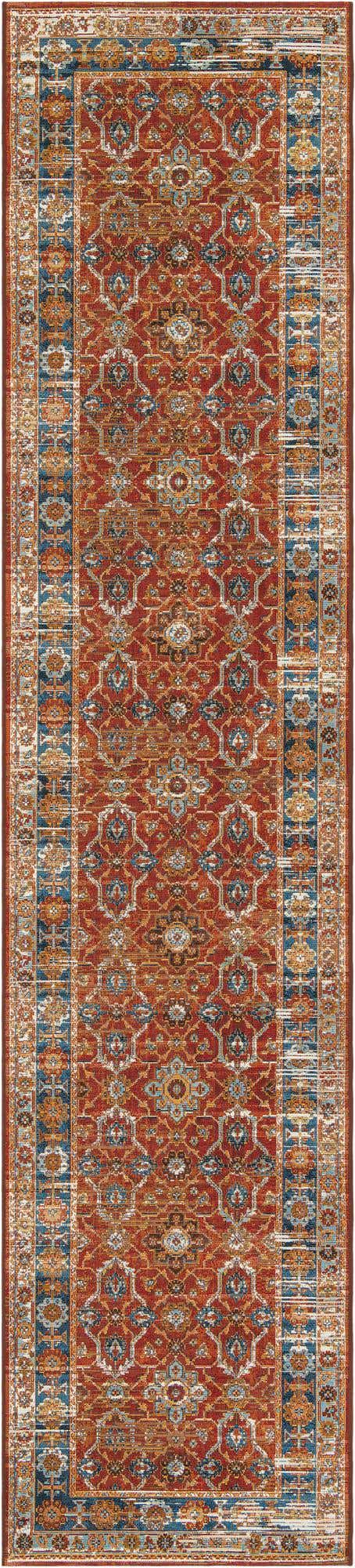 Antique Red 2' 7 x 12' Outdoor Traditional Runner Area Rug Weather Resistant for Patio, Deck, Terrace, Balcony, Porch Classical Design Outside Carpet for Sale at Rug Engine