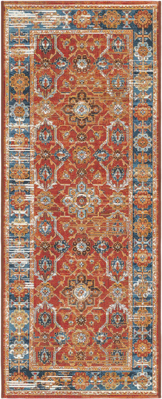 Antique Red 2' x 5' 1 Outdoor Traditional Runner Area Rug Weather Resistant for Patio, Deck, Terrace, Balcony, Porch Classical Design Outside Carpet for Sale at Rug Engine