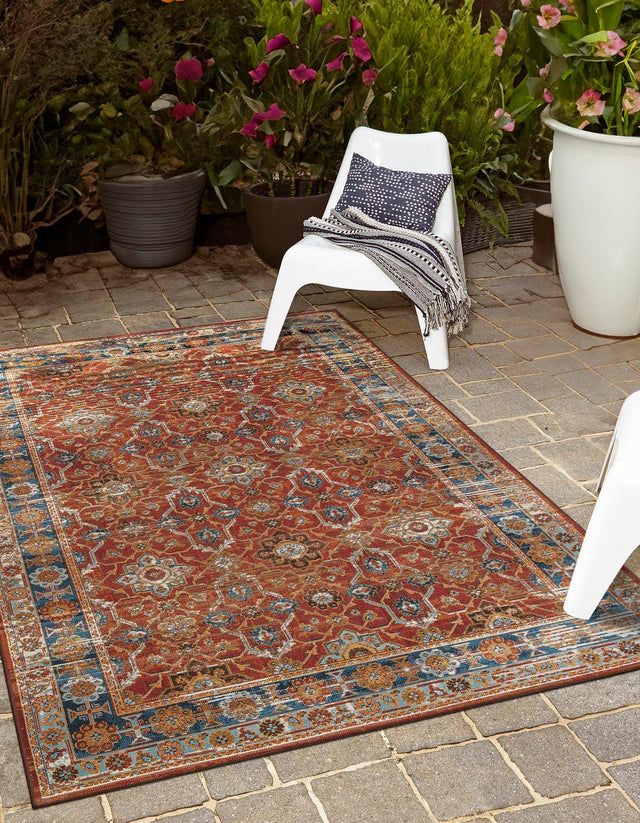 Antique Red 6' 1 x 9' Outdoor Traditional Rectangle Area Rug Weather Resistant for Patio, Deck, Terrace, Balcony, Porch Classical Design Outside Carpet for Sale at Rug Engine