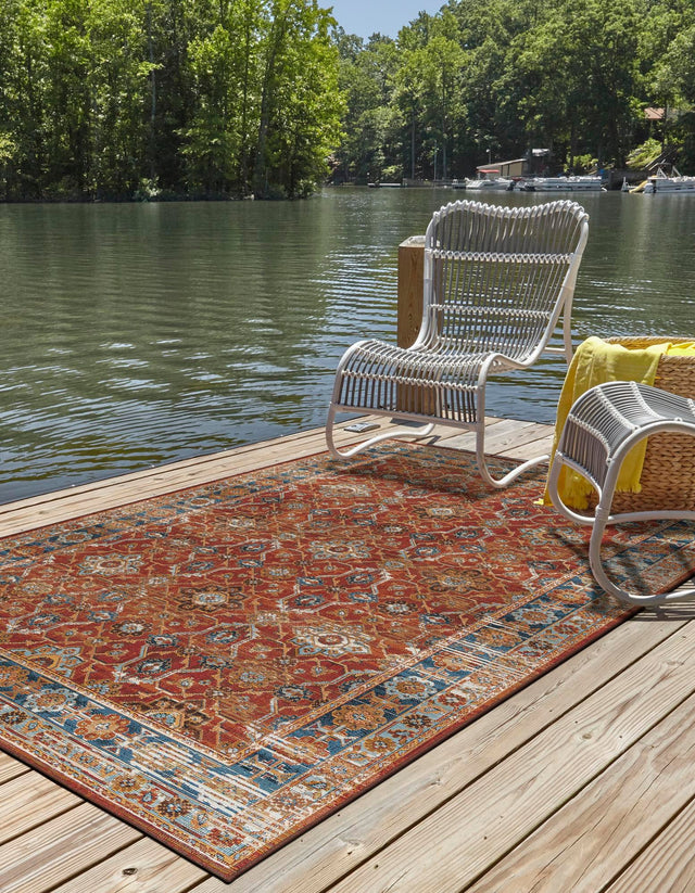 Antique Red 5' 1 x 7' 1 Outdoor Traditional Rectangle Area Rug Weather Resistant for Patio, Deck, Terrace, Balcony, Porch Classical Design Outside Carpet for Sale at Rug Engine