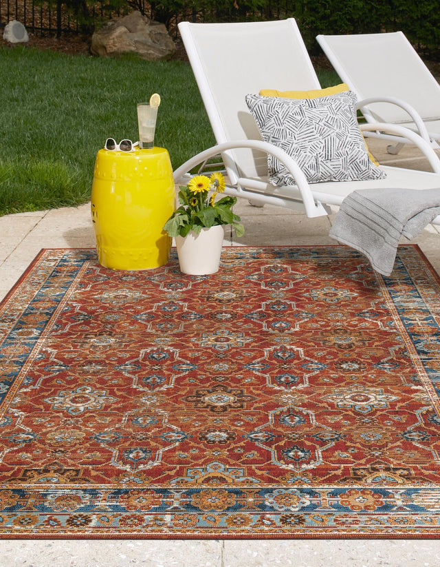 Antique Red 9' x 12' Outdoor Traditional Rectangle Area Rug Weather Resistant for Patio, Deck, Terrace, Balcony, Porch Classical Design Outside Carpet for Sale at Rug Engine